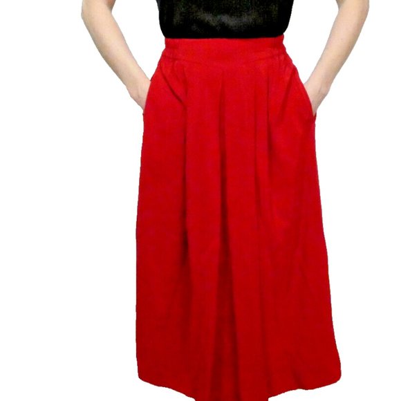 Red Long Skirt 100% SILK Vintage Made in Hong Kong Pockets Omanti Womens Size 6 - Picture 1 of 9